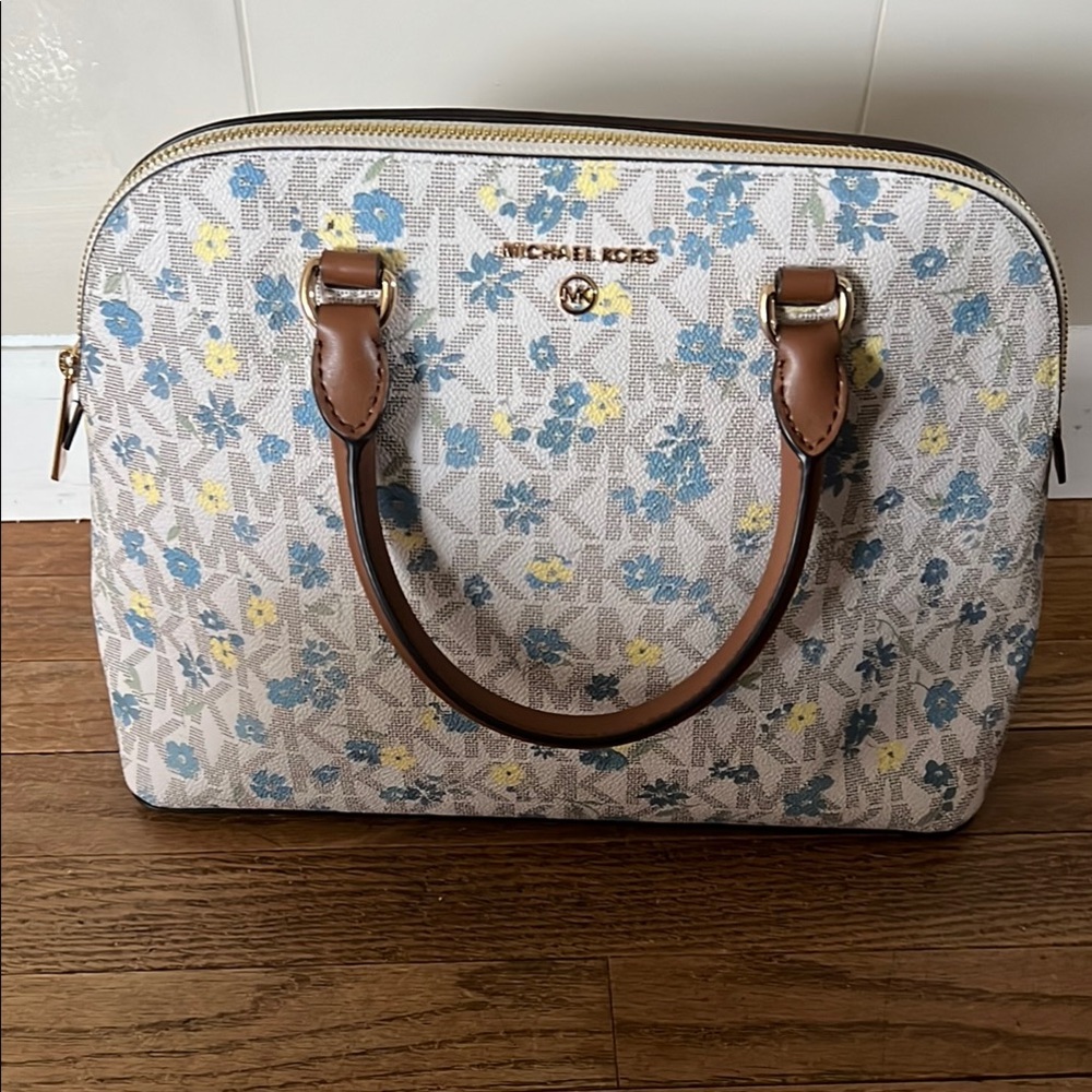 NWT Michael Kors Brown and Blue Floral Satchel